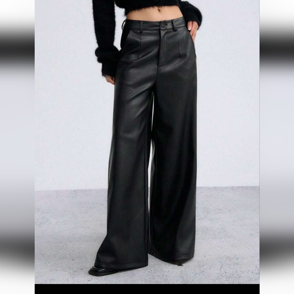 H&M Sleek Black Faux Leather Wide-Leg Pants
